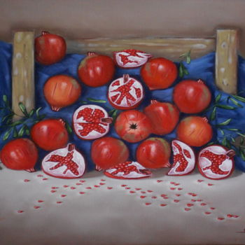Pittura intitolato "pomegranates in cra…" da Akis Topalis, Opera d'arte originale, Olio