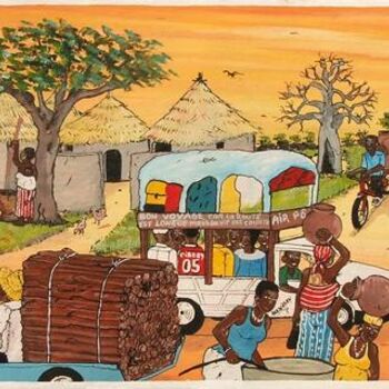 Pintura intitulada "Un village tranquil…" por Ako Wilson, Obras de arte originais