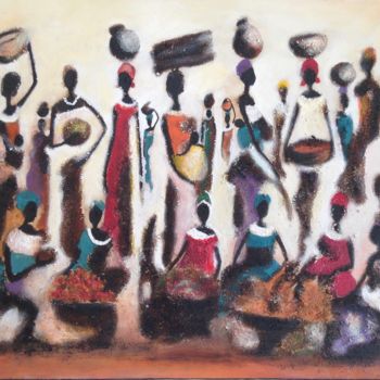Pintura titulada "le marché" por Ako Wilson, Obra de arte original, Otro