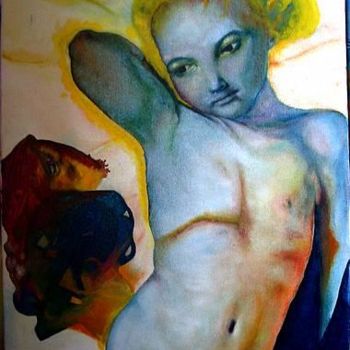 Painting titled "St sébastien n°1" by Akozoom Fruids&Univerds, Original Artwork, Oil Mounted on Wood Stretcher frame