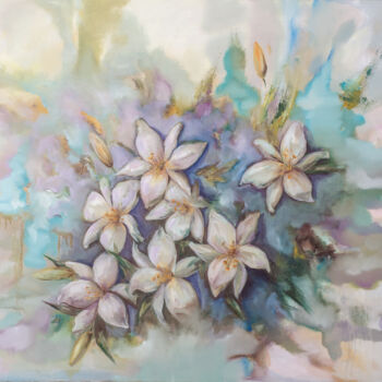 Painting titled "Lilas" by Aksana Chmel, Original Artwork, Oil Mounted on Wood Stretcher frame