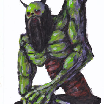 Pittura intitolato "Mr. Green Viking" da Aksenov Ruslan, Opera d'arte originale, Acrilico