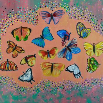 Painting titled "butterfly frenzy" by Akshatha, Original Artwork, Oil