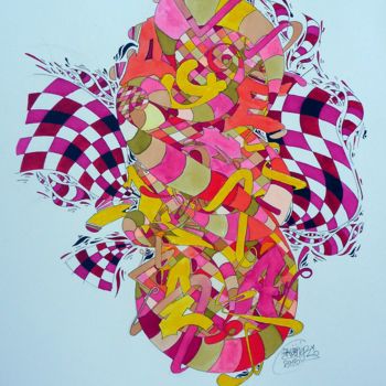 Dibujo titulada "Soupe de lettres AC…" por Akso, Obra de arte original, Tinta