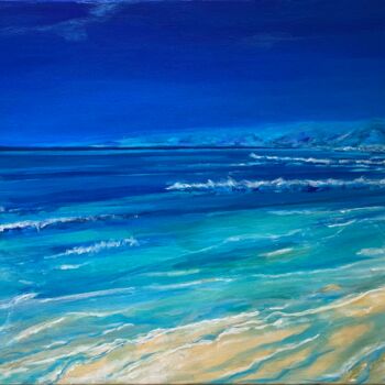 Peinture intitulée "Beach in blue" par Aline Eskenazi, Œuvre d'art originale, Acrylique Monté sur Châssis en bois