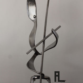 Sculpture titled "Violoncelliste" by Al Fer, Original Artwork, Metals