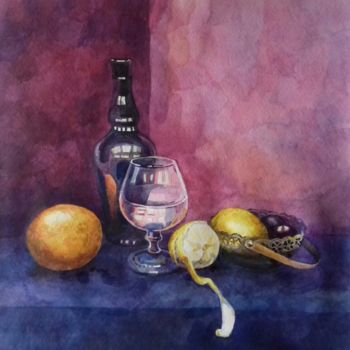 Картина под названием "Натюрморт с лимоном" - Алена Логинова, Подлинное произведение искусства, Акварель