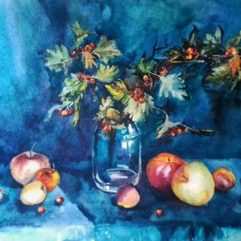 Картина под названием "Натюрморт с яблоками" - Алена Логинова, Подлинное произведение искусства, Акварель