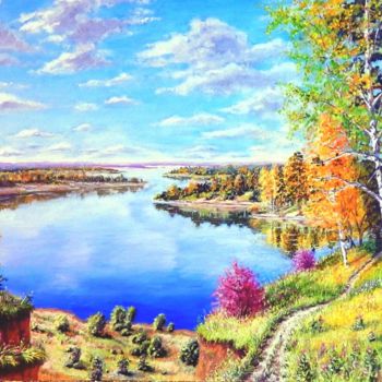 Картина под названием "Волжские берега" - Александр Белянов, Подлинное произведение искусства, Масло