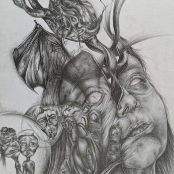 Drawing titled "Flesh" by Alaa Misto, Original Artwork, Pencil