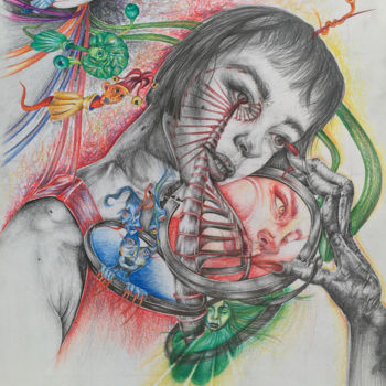 Drawing titled "Eisoptrophobia" by Alaa Misto, Original Artwork, Pencil