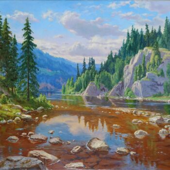 Картина под названием "Озеро Сибири" - Сергей Аладышев, Подлинное произведение искусства, Масло