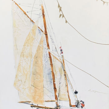 Peinture intitulée "Sandefjord canot de…" par Alain Abramatic, Œuvre d'art originale, Huile Monté sur Châssis en bois