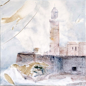 Painting titled "Le phare El Morro à…" by Alain Abramatic, Original Artwork, Oil Mounted on Wood Stretcher frame