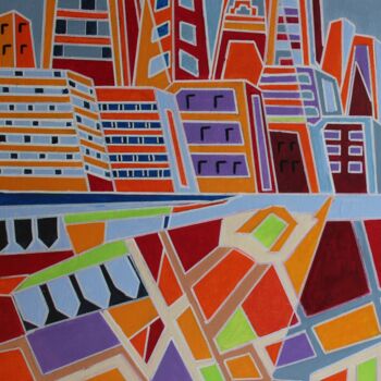 Painting titled "URBAN MAP" by Alain Arnouil, Original Artwork, Acrylic Mounted on Wood Stretcher frame
