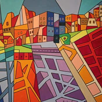 Painting titled "LES NOUVELLES CITES" by Alain Arnouil, Original Artwork, Acrylic Mounted on Wood Stretcher frame