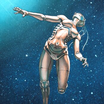 「Floating cyborg」というタイトルの絵画 Alain Baratによって, オリジナルのアートワーク, インク