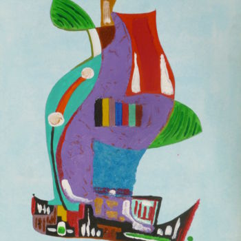 Painting titled "La frêle barge" by Alain Baye, Original Artwork