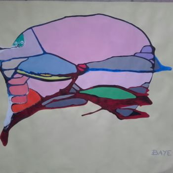 Peinture intitulée "A friendly pig" par Alain Baye, Œuvre d'art originale