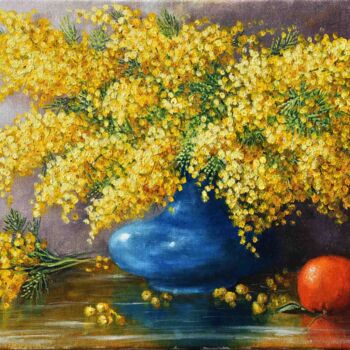 Peinture intitulée "mimosas" par Alain Benedetto, Œuvre d'art originale, Huile Monté sur Châssis en bois