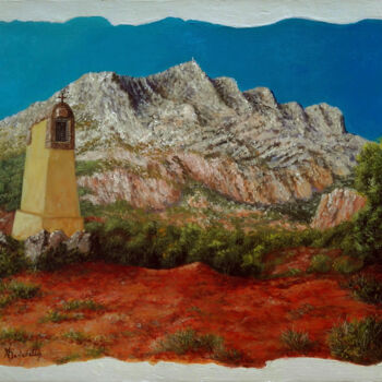 Painting titled "la St Victoire" by Alain Benedetto, Original Artwork, Oil Mounted on Wood Stretcher frame