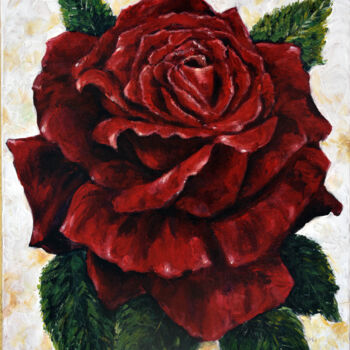 Painting titled "rose" by Alain Benedetto, Original Artwork, Oil Mounted on Wood Stretcher frame