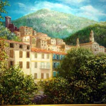 Painting titled "luceram" by Alain Benedetto, Original Artwork, Oil Mounted on Wood Stretcher frame