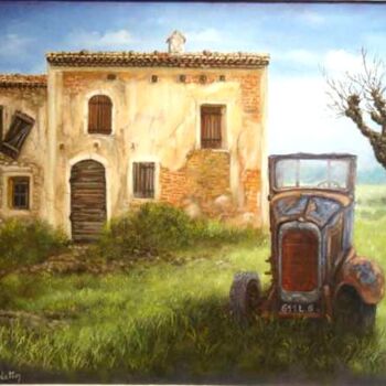 Painting titled "l'epave" by Alain Benedetto, Original Artwork, Oil Mounted on Wood Stretcher frame