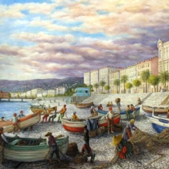 Peinture intitulée "Nice jadis la marin…" par Alain Benedetto, Œuvre d'art originale, Huile Monté sur Châssis en bois
