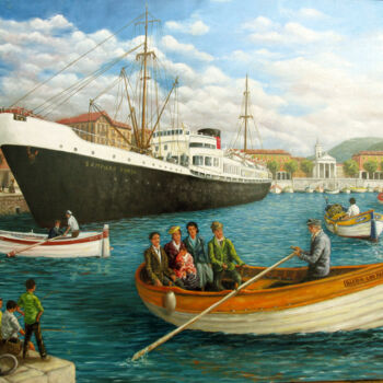 Peinture intitulée "port de Nice jadis…" par Alain Benedetto, Œuvre d'art originale, Huile Monté sur Châssis en bois