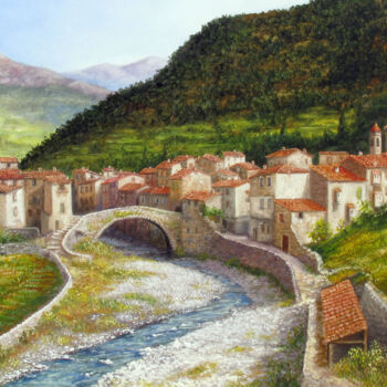 Painting titled "village de l'escare…" by Alain Benedetto, Original Artwork, Oil