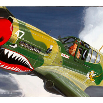Pintura titulada "flying tiger" por Alain Bertrand, Obra de arte original, Oleo