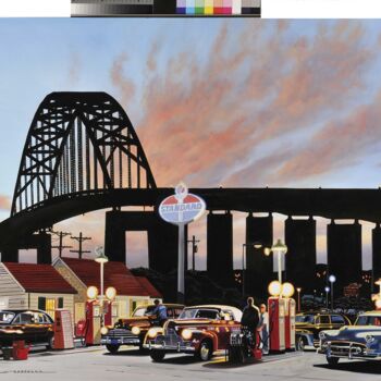 Painting titled "fill services" by Alain Bertrand, Original Artwork, Oil