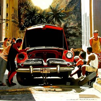Pintura titulada "street mechanic" por Alain Bertrand, Obra de arte original, Oleo Montado en Bastidor de camilla de madera