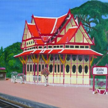 Peinture intitulée "La gare" par Alain Beziers, Œuvre d'art originale, Huile
