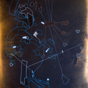 Peinture intitulée "Pensée noire et or" par Alain Bulle, Œuvre d'art originale, Acrylique