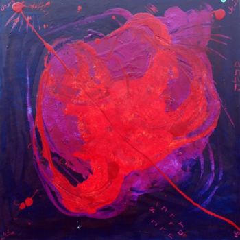 Painting titled "Mon coeur explose" by Alain Bulle, Original Artwork, Oil