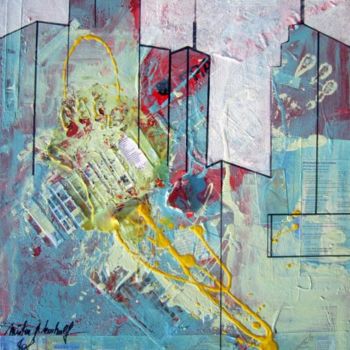 Painting titled "new york in blue" by Alain Bulle, Original Artwork, Oil