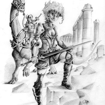 Drawing titled "guerrière elfe" by Alain Catherin, Original Artwork