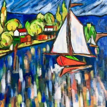 Pintura titulada "Voile sur la rivière" por Alain Charles Richer, Obra de arte original, Acrílico