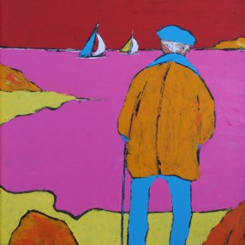 Painting titled "Jean face à la mer" by Alain Charles Richer, Original Artwork, Acrylic