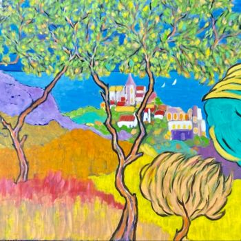 Pintura titulada "Paysage méditerrané…" por Alain Charles Richer, Obra de arte original, Acrílico