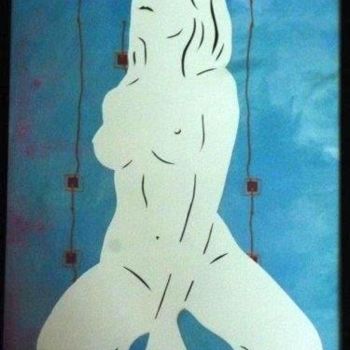 Peinture intitulée "nu fond bleu" par Alain Charuau, Œuvre d'art originale