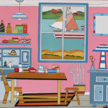 Peinture intitulée "cuisine vue sur le…" par Alain Colas, Œuvre d'art originale