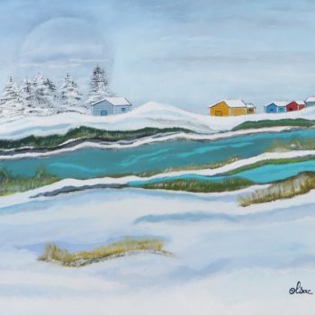 Painting titled "village de neige au…" by Alain Colas, Original Artwork, Acrylic