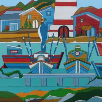 Malarstwo zatytułowany „bateaux de pêche” autorstwa Alain Colas, Oryginalna praca, Akryl