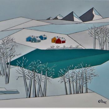 Malarstwo zatytułowany „lake in winter” autorstwa Alain Colas, Oryginalna praca, Akryl