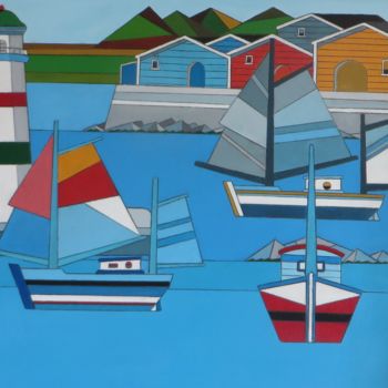 Painting titled "départ pour la pêche" by Alain Colas, Original Artwork, Acrylic