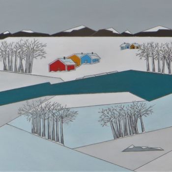 Peinture intitulée "river village in wi…" par Alain Colas, Œuvre d'art originale, Acrylique