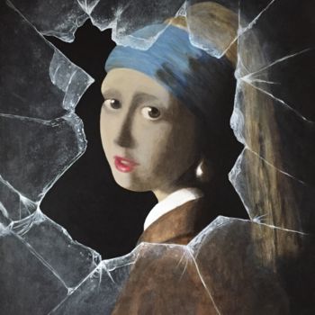 Painting titled "La vitre brisée" by Alain Corbel, Original Artwork, Acrylic